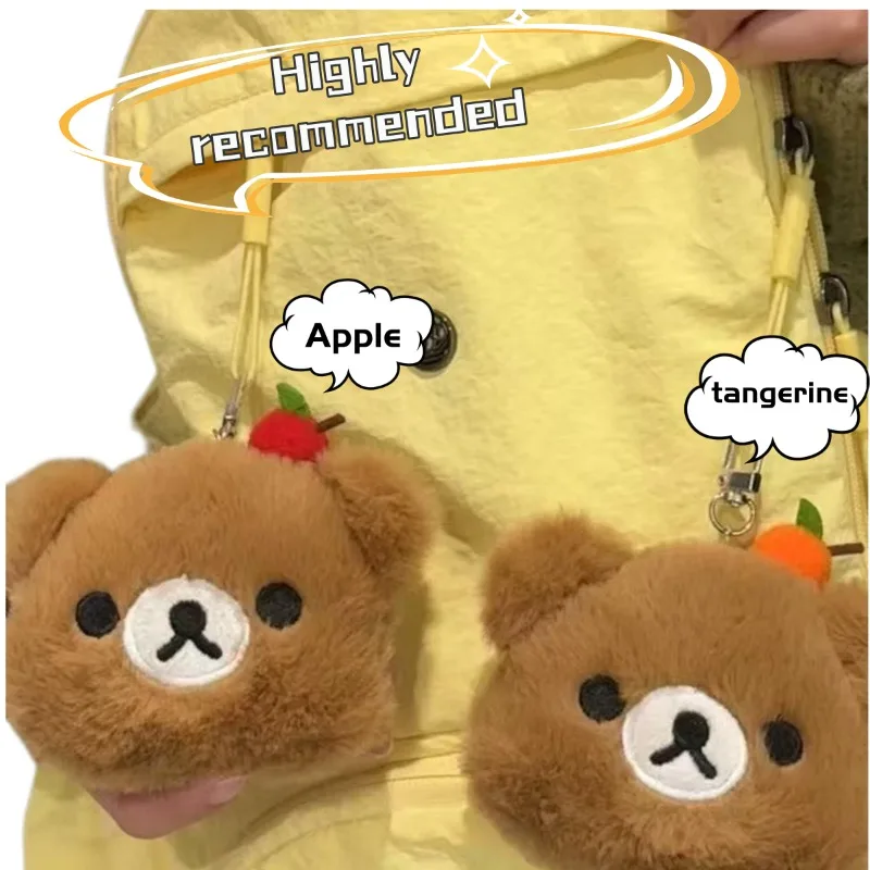 Rilakkuma Niedlicher Großkopf-Plüsch-Schlüsselanhänger, Kleine Apfel-Serie Rilakkuma Plüsch-Anhänger, Weiche Stoffpuppe Taschenanhänger Ornament Geschenk