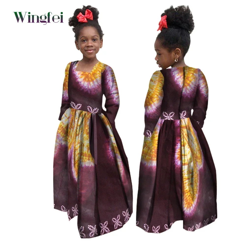 African Girl Dress Kids Dashiki Ankara Floral Print Dress Wax Cotton Long Sleeve Dresses Fashion Africa Clothes for Girl WYT61