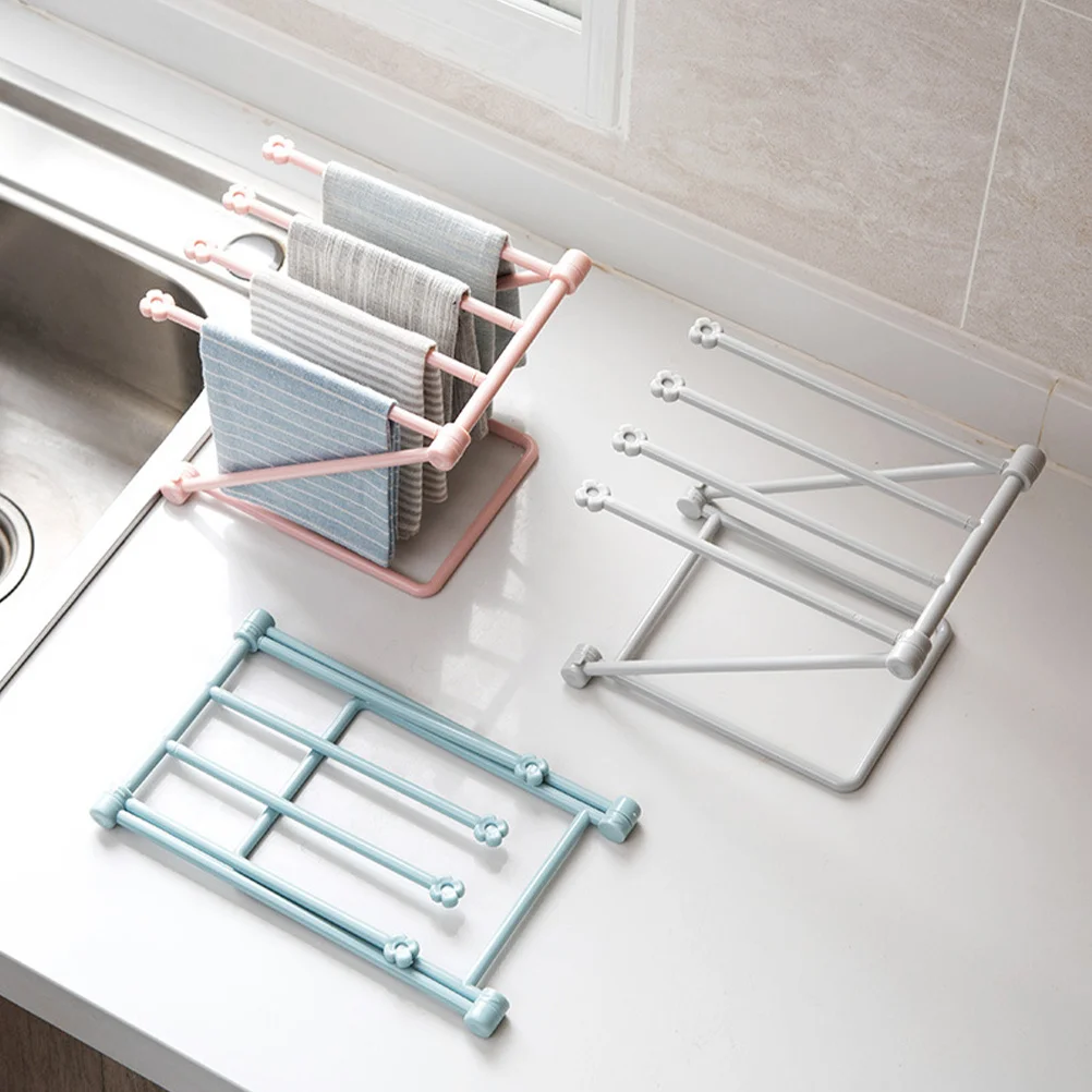 

3Pcs Kitchen Towel Rack Foldable Vertical Drying Rack Multipurpose Countertop Dishcloth Holder Organizer Drip Tray Storage