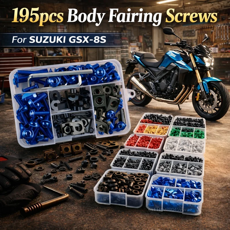 

195pcs Motorcycle Fairing Bolts Body Screws Nuts For SUZUKI GSX-8S GSX8S GSX 8S 2023 All Years Kit Aluminum CNC Fasteners Clips