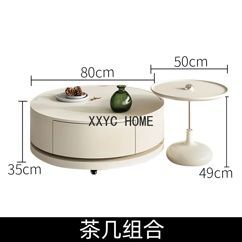 Light French Cream Style Tea Table Living Room Home round Tea Table Size Tea Table Combination Paint Rotating Folding Storage