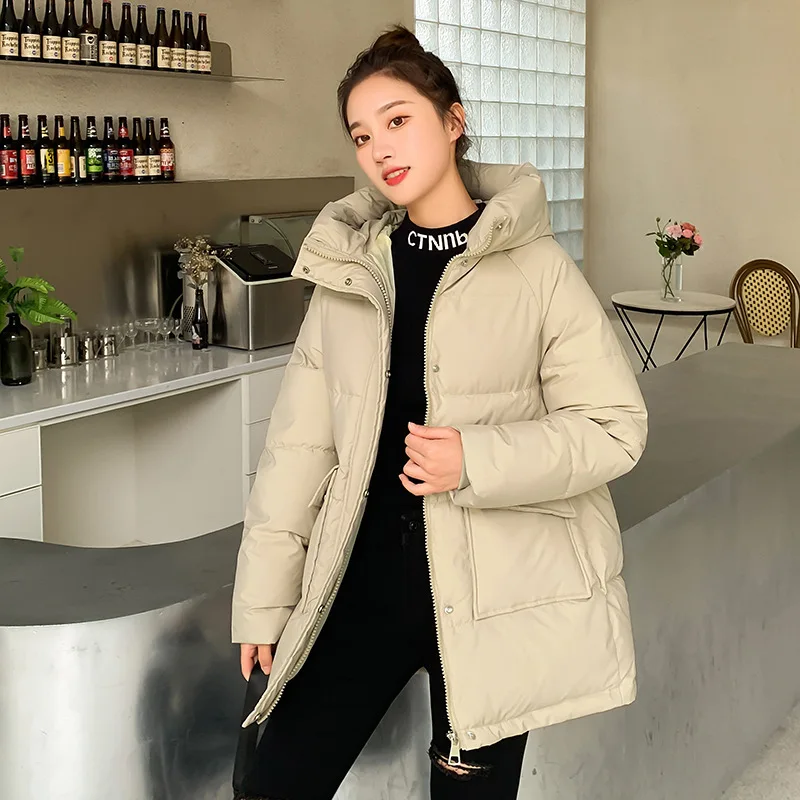Autumn Winter Thicken Warm Medium Long Chic Parka Women Casual Sweety Solid Color Big Pocket Loose Hooded Coat Jackets Outwear