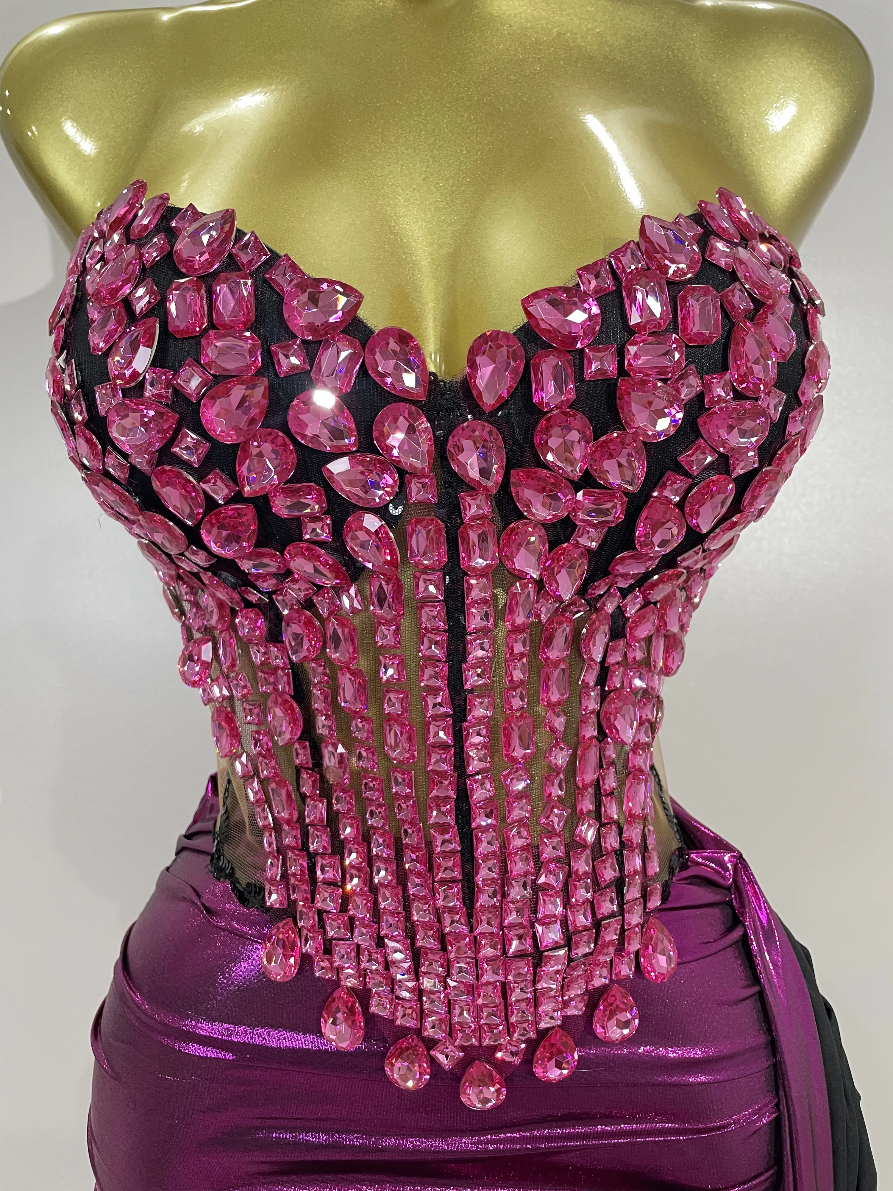 Femmes diamants scintillants cristaux maille courte deux pièces ensemble robe de luxe fête d'anniversaire célébration Sexy scène discothèque tenue