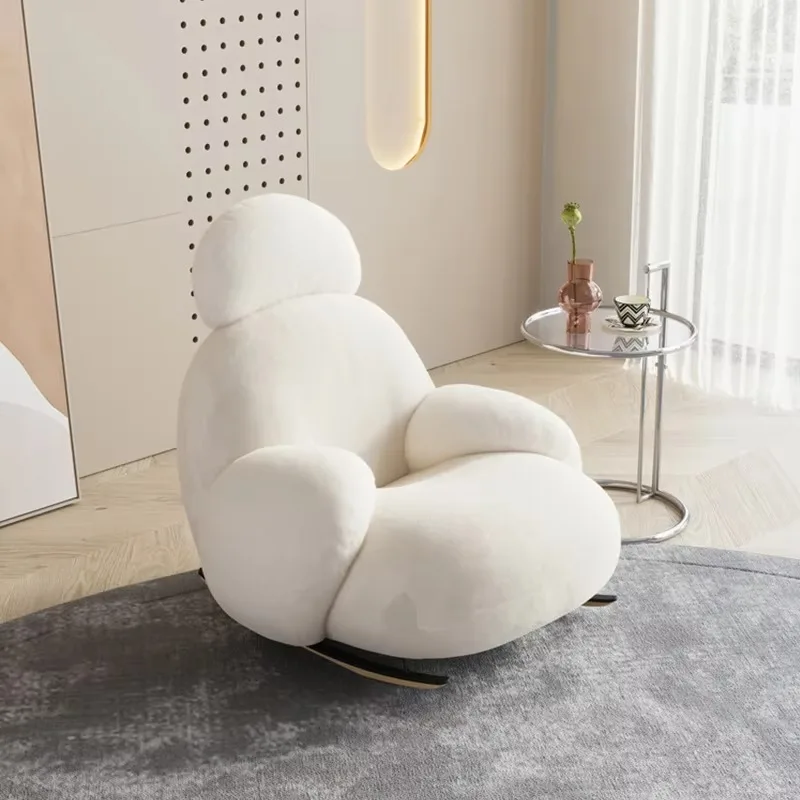 Modern Rocking Leisure Chair White Fabric Sofa Chair Soft Living Room Lounge Armchair Sofa Accent Chairs