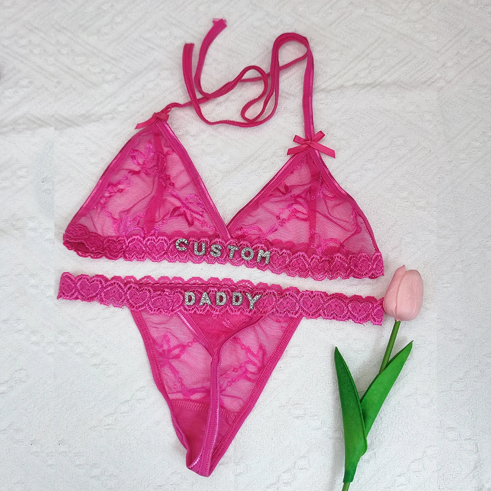 2PC/Set Niestandardowe stringi i biustonosz Spersonalizowane majtki i biustonosz z imieniem Zestaw bikini z literą DIY Koronkowy dla kobiet Seksowny