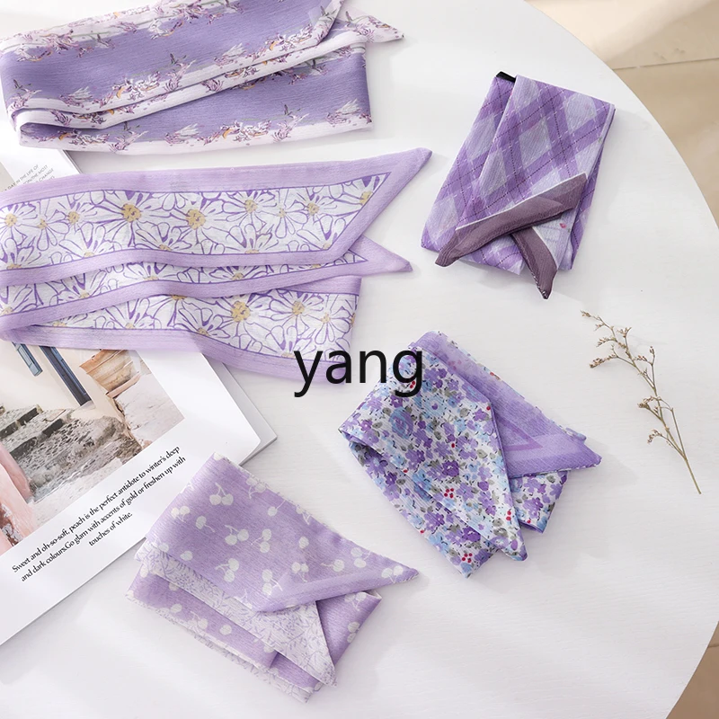 LMM Summer French Style Retro Purple Tie Hair Small Floral Long Scarf Hair Band