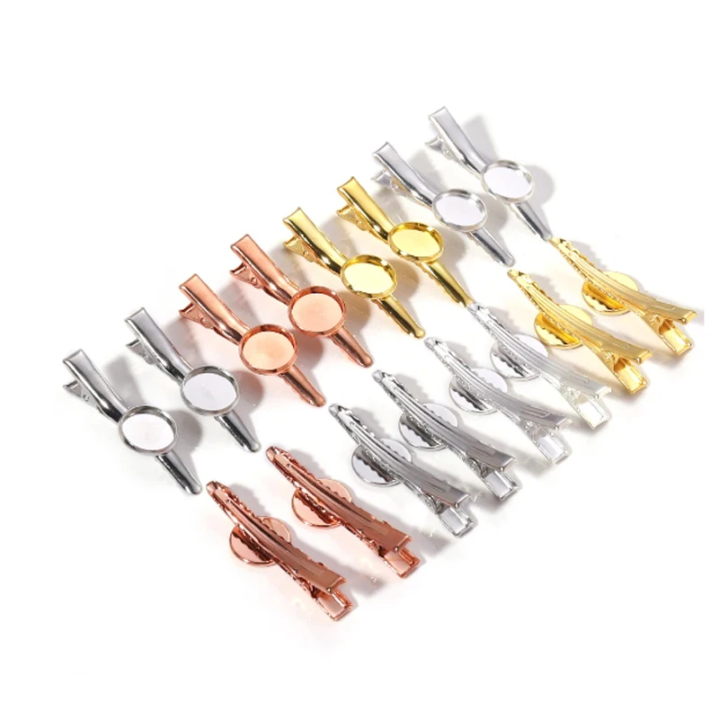 10pcs Iron Pointed Clip Flat Beak Clip With Bracket Hairpin With Tray Fit For 12mm Cabochon Hair Clip For DIY Headwear Jewelry