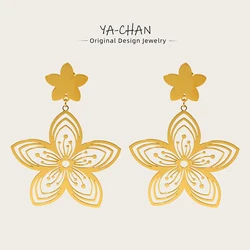 YACHAN PVD 18K Gold Plated Stainless Steel Drop Earrings for Women Vintage Flower Hollow Chic Dangle Earring Jewelry