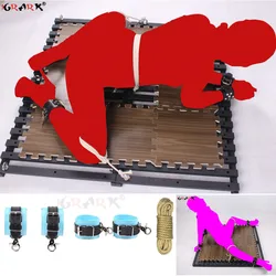 SM Bed Restraining Frame Binding Bondage Female Slaves Leather Handcuffs Rope Sex Sofa Furniture Toys for Couples Women