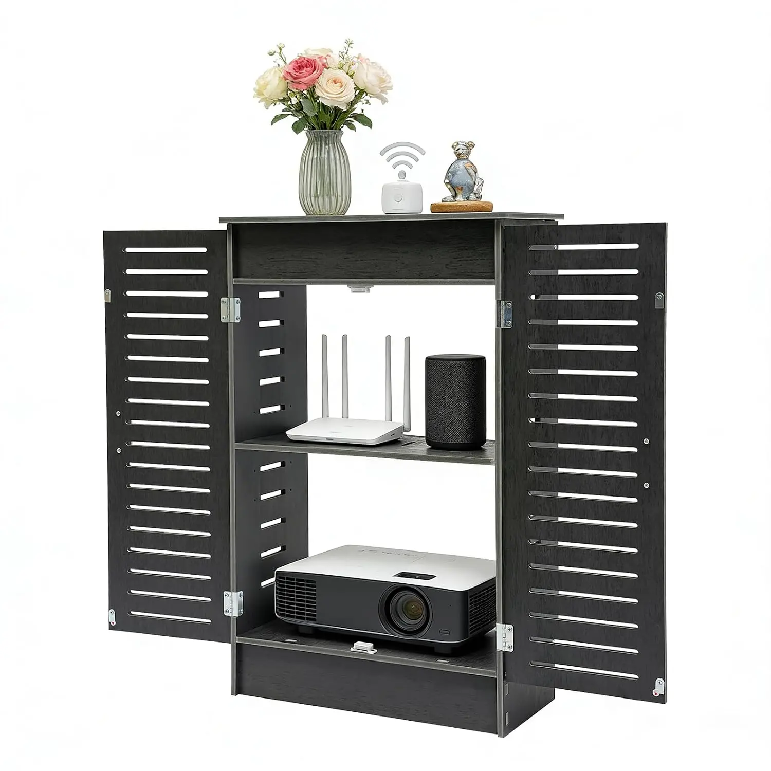 WiFi Router Storage Cabinet, Multi-Functional PVC Floor Standing Router Storage Box, Power Strip and Cable Management Hider Orga