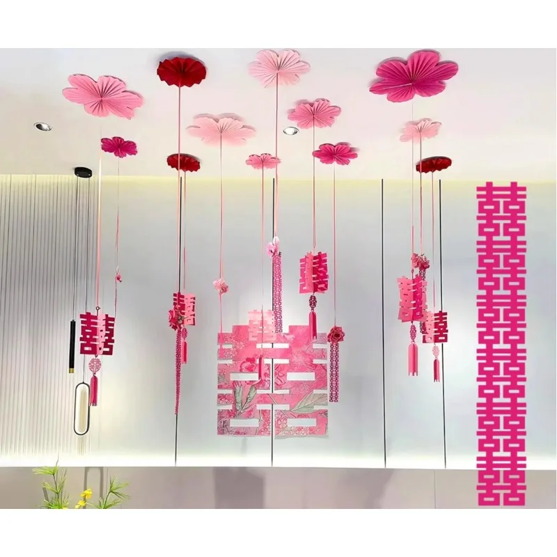 pink-wedding-ceiling-decoration-wedding-room-arrangement-set-happy-character-paper-fan-flower-pendant