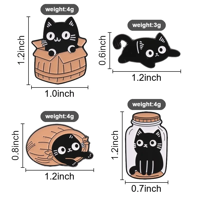 Black Cat Enamel Pins Hide And Seek Kitten Basket Bottle Brooches Badges Cute Fun Animal Jewelry Gift for Friends