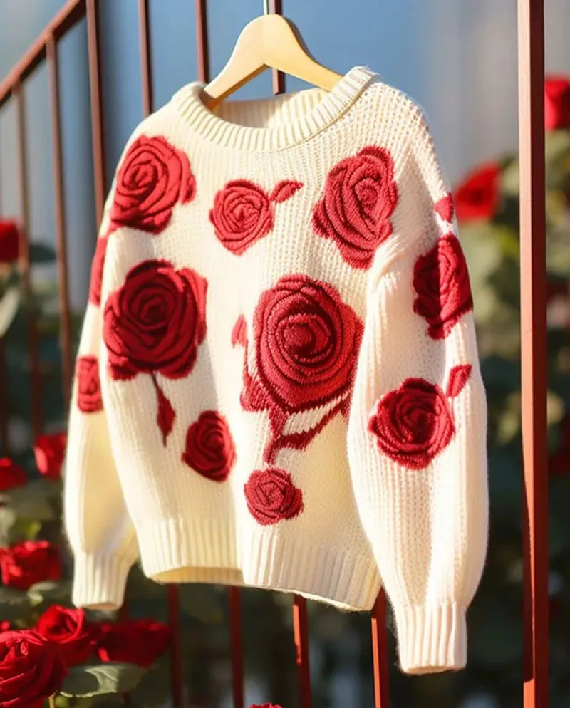 Vintage Floral Sweater Women Pullovers Long Sleeve Soft Knitwear Jumpers Female O Neck Casual Woman Sweater For Spring Autumn