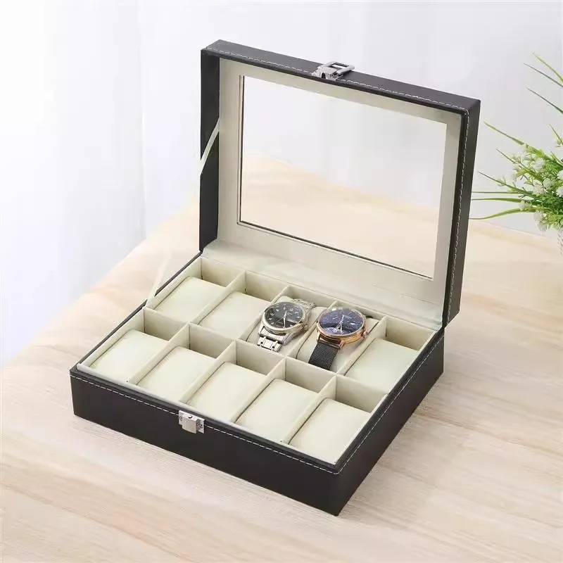 

Pu Leather High-End Watch Storage Box Transparent Skylight Japanese Buckle Watch Display Box Glasses Storage Packaging Box