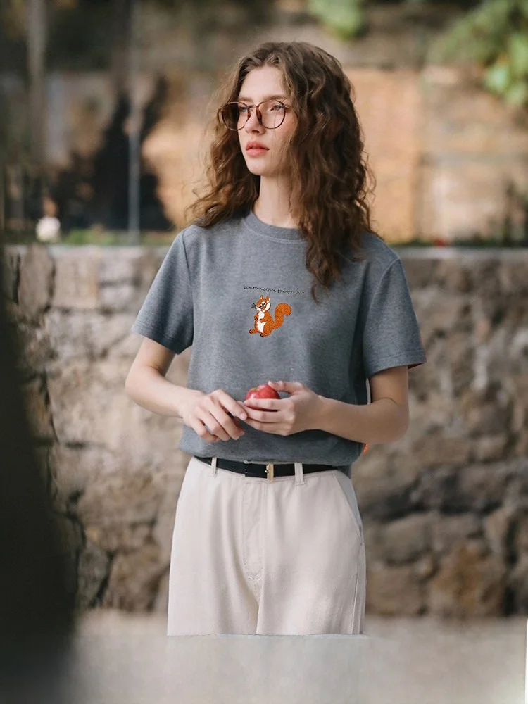 

Женская хлопковая футболка OLrain с контрастной вышивкой, летняя новинка, универсальный повседневный топ