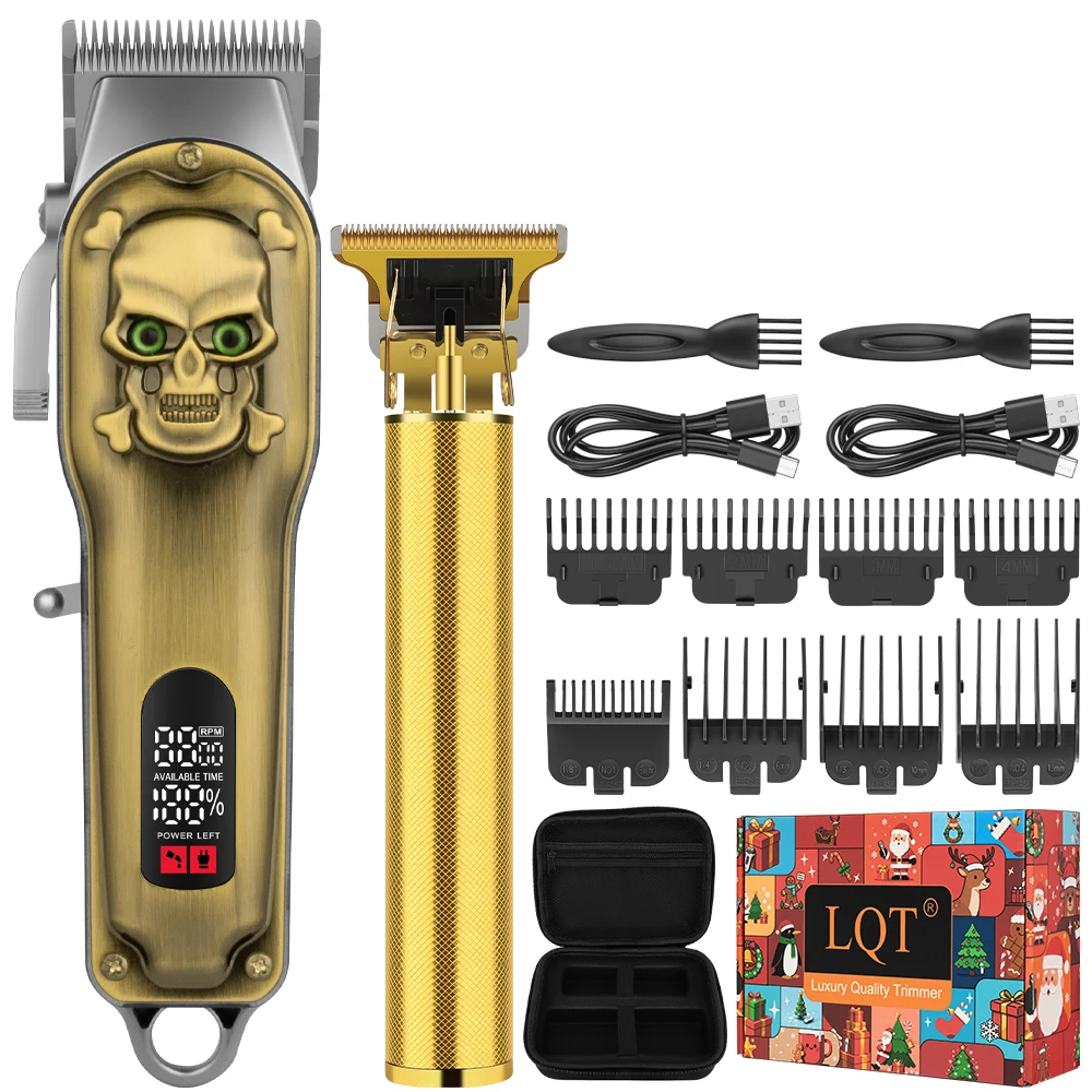 

LQT Комплект аккумуляторной машинки для стрижки волос из 2 предметов: цифровой дисплей, зарядка через USB, триммер для бороды, профессиональные мужские инструменты для ухода за волосами, мужские подарки