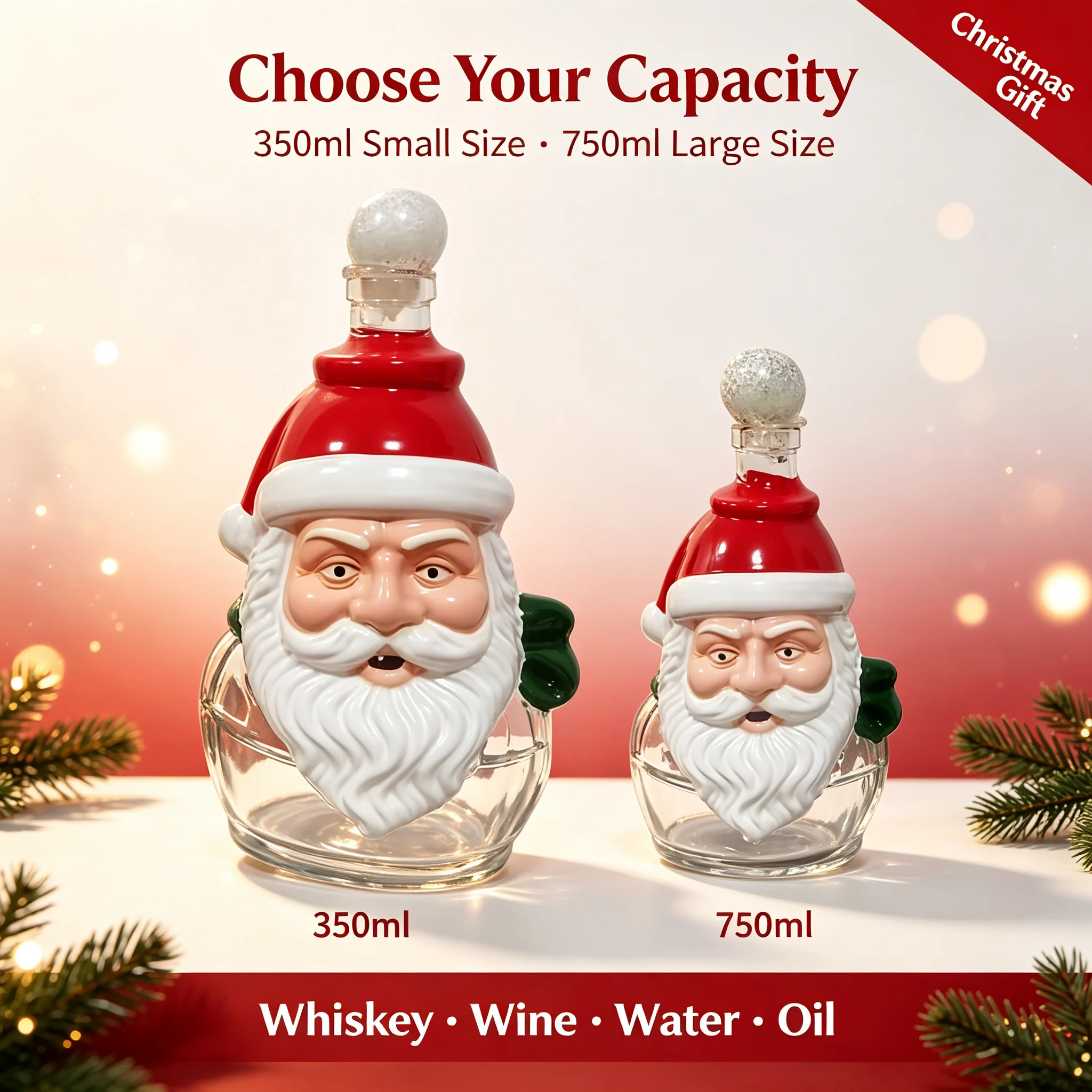 Funny Santa Whiskey Decanter Santa Claus Glass Bottle With Stopper Liquor Dispenser Christmas Gift For Vodka Merlot Rum Home Bar