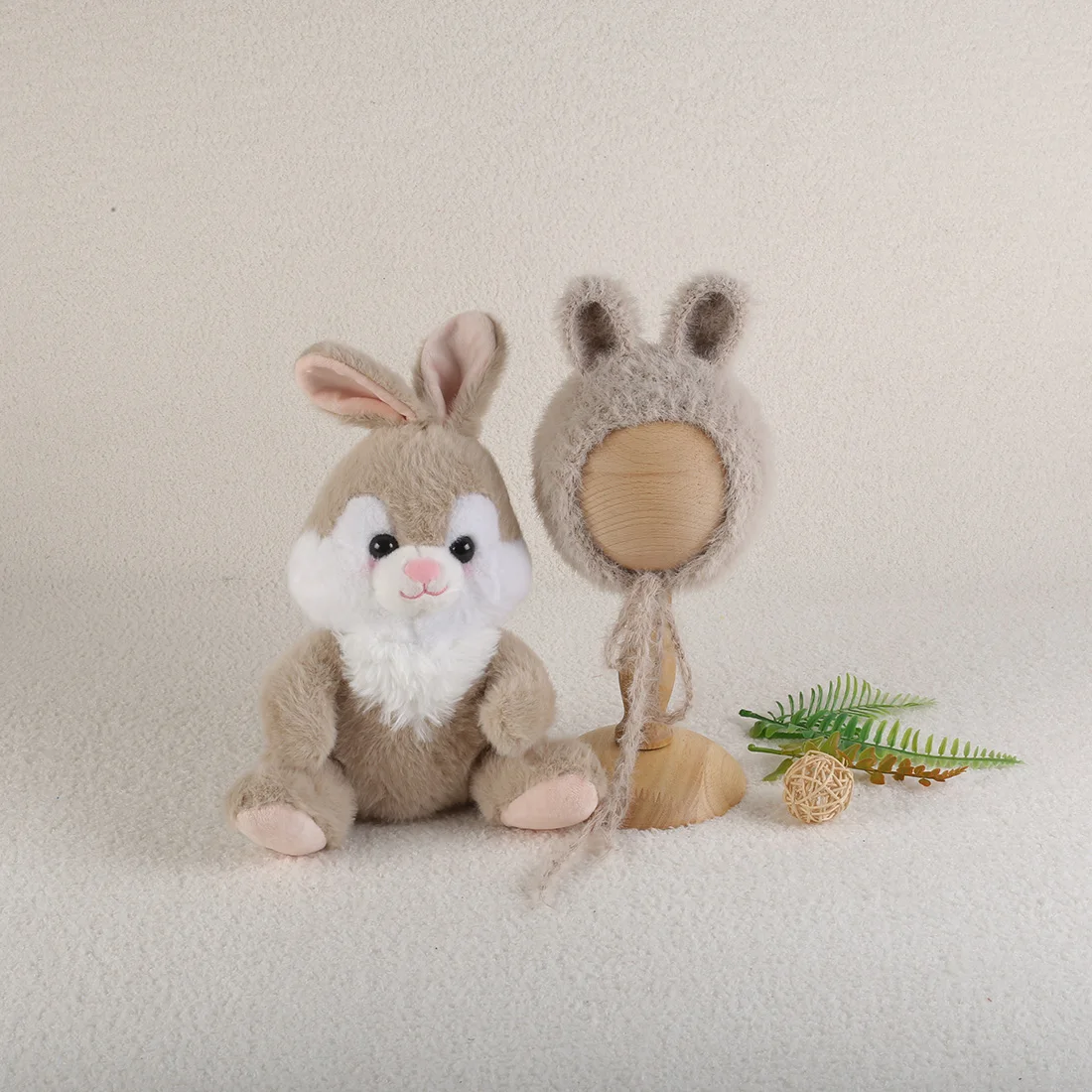 

Plush Filling Rabbit Doll And Knitted Bunny Bonnet Set Newborn Photography Props Wool Felt Deer Hat And Toy Set Photo Shoot