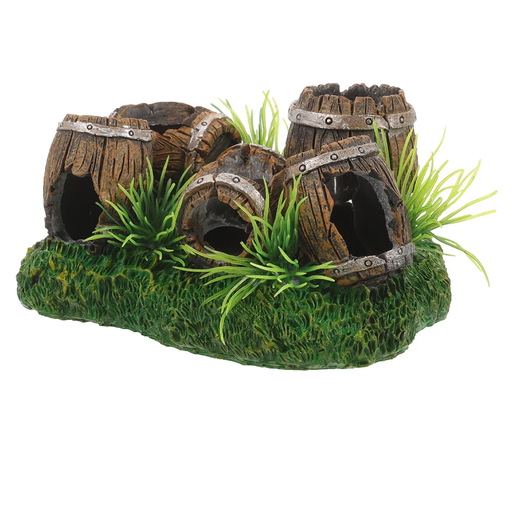 

Fish Tank Barrel Ornaments Aquarium Decor Boxed Accessories Betta Hideout Cave for Resin Rocks Accessory