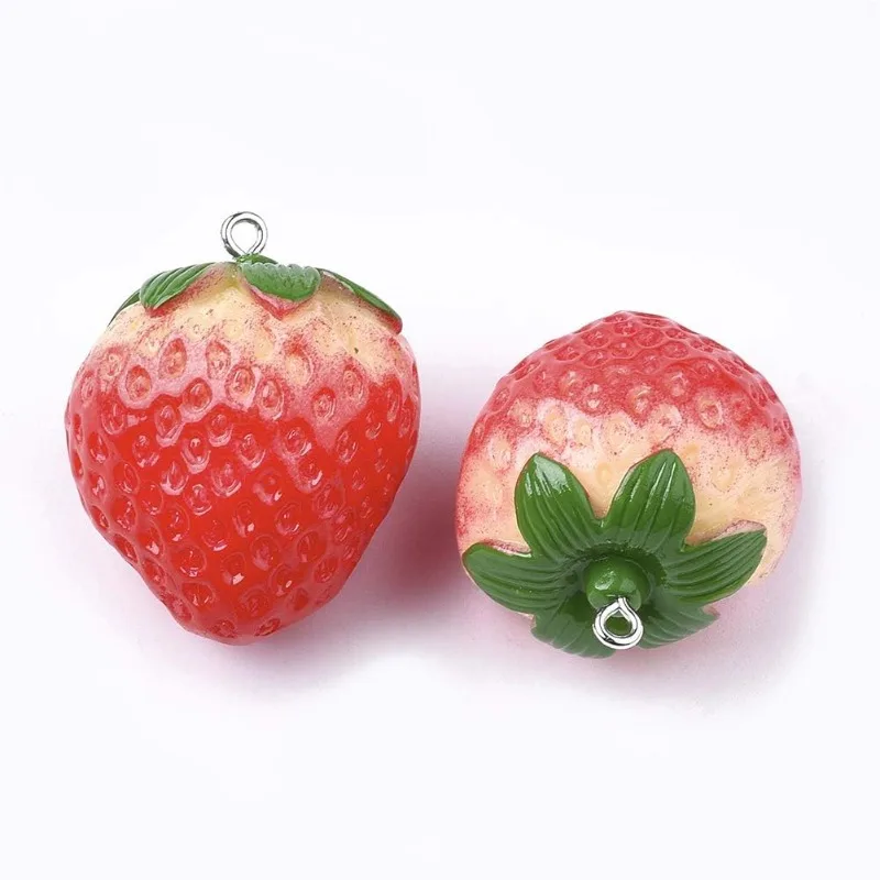 10 Pcs Strawberry Pendants Charms Resin Fruit Hanging Charms for Earring Bracelet Necklace Jewelry Making 34×29mm