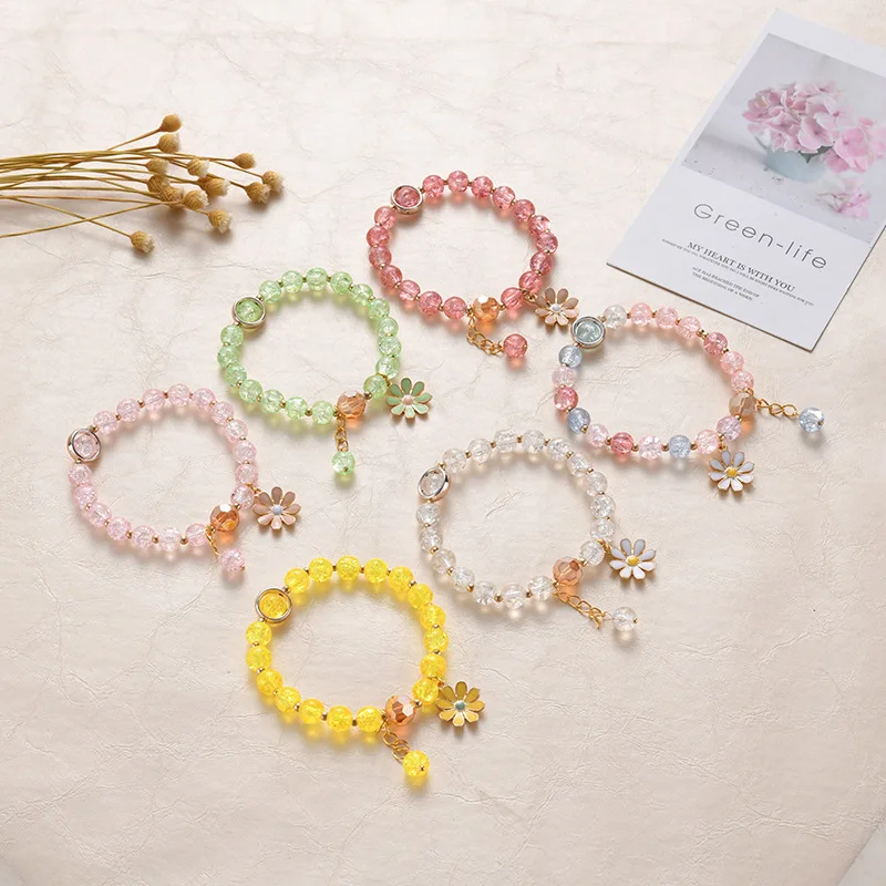 Sweet Vintage Pearl Lily Tulip Flower Bracelet for Women Fashion Korean Cute Tassel Peach Pendant Bracelets Aesthetic Jewelry