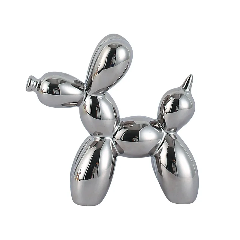 21cm/11cm Creative Gold Silver Balloon Dog Abstract Ceramic Ornament Pet Sculpture Figurine Statue Home Office Decoration Gift