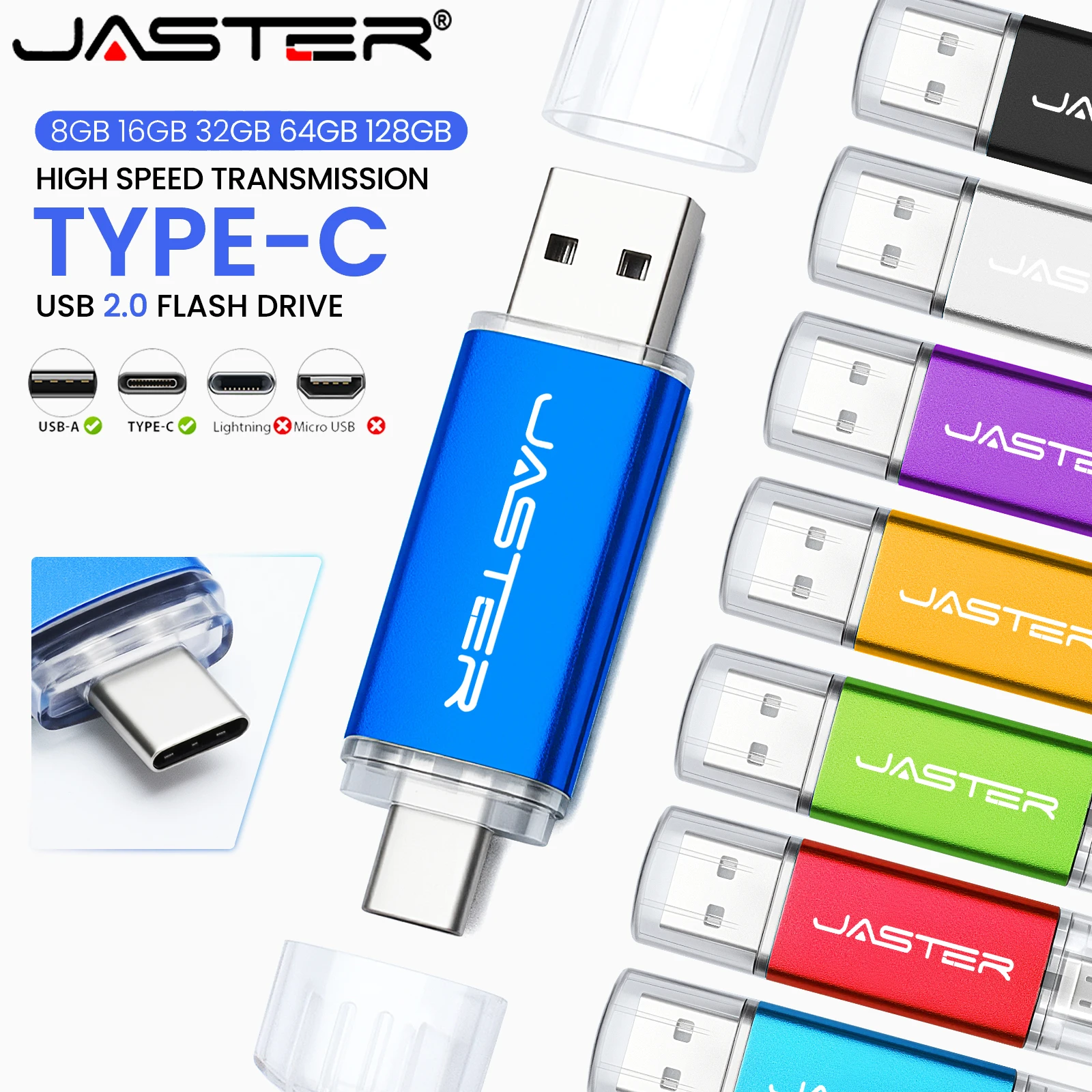 

TYPE-C USB 2.0 Flash Drive 2 IN 1 Pen Drive Metal Memory Stick 128GB 64GB USB Stick Creative Business Gift for Phone 15 U Disk