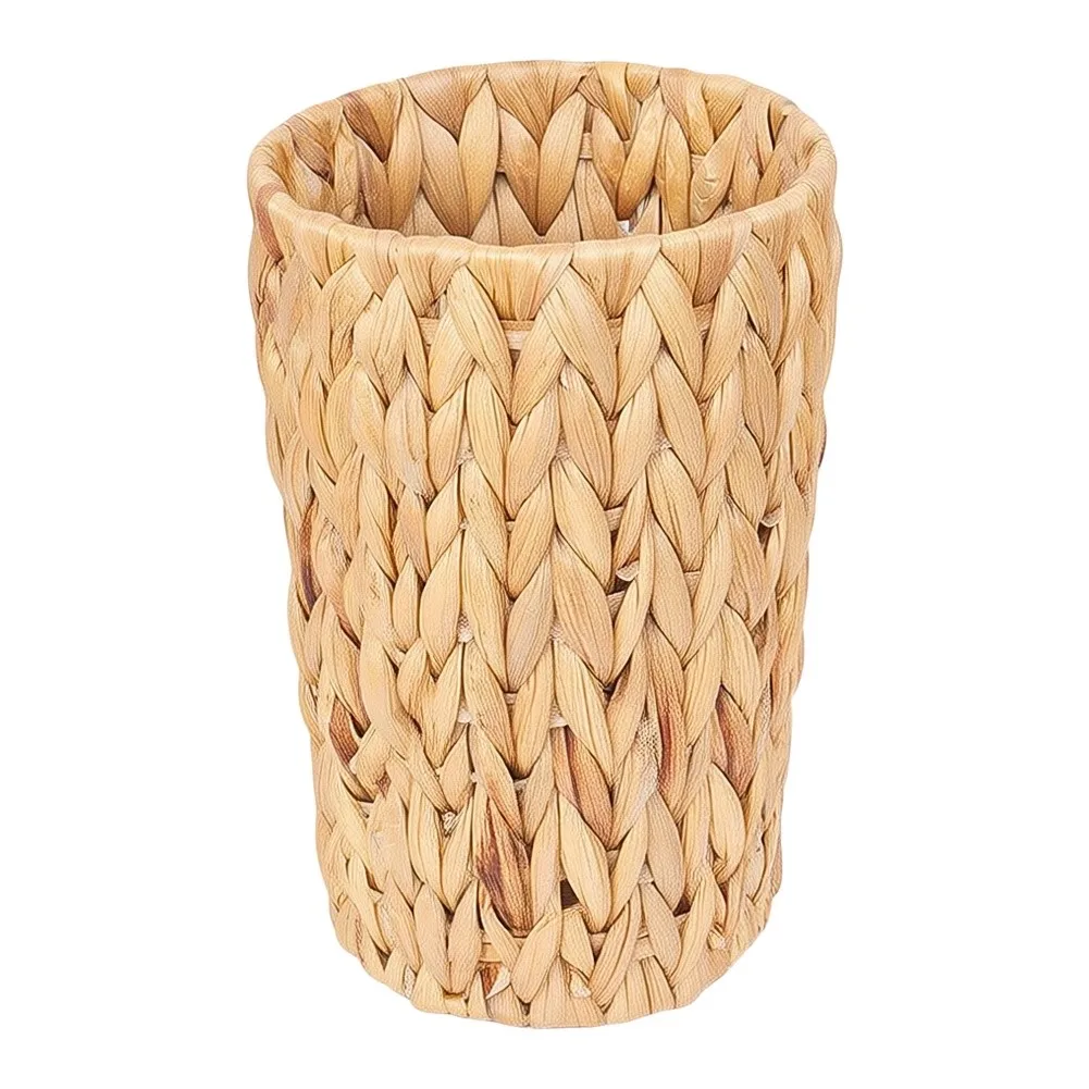 Boho Wicker Trash Can Made from Natural Water Hyacinth for Home Office Bathroom Bedroom Decorative Waste Basket