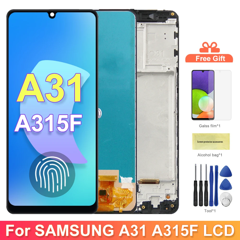 A31 A315 A315F Amoled Screen Assembly for Samsung Galaxy A31 LCD Display Touch Screen Digitizer Assembly with Frame Replacement