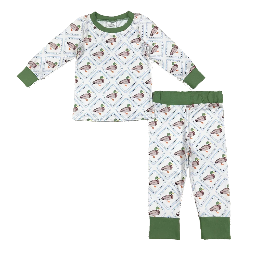 

Baby Boy Clothes Baby Boys Long Sleeves Green Ducks Plaid Top Pant Pajamas Sets