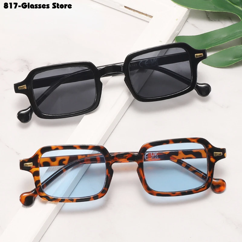 UV400 Men Women Leopard Blue Sunglasses  Retro Rivets Decoration Gradient Shades Fashion Square Earwear солнцезащитные очки