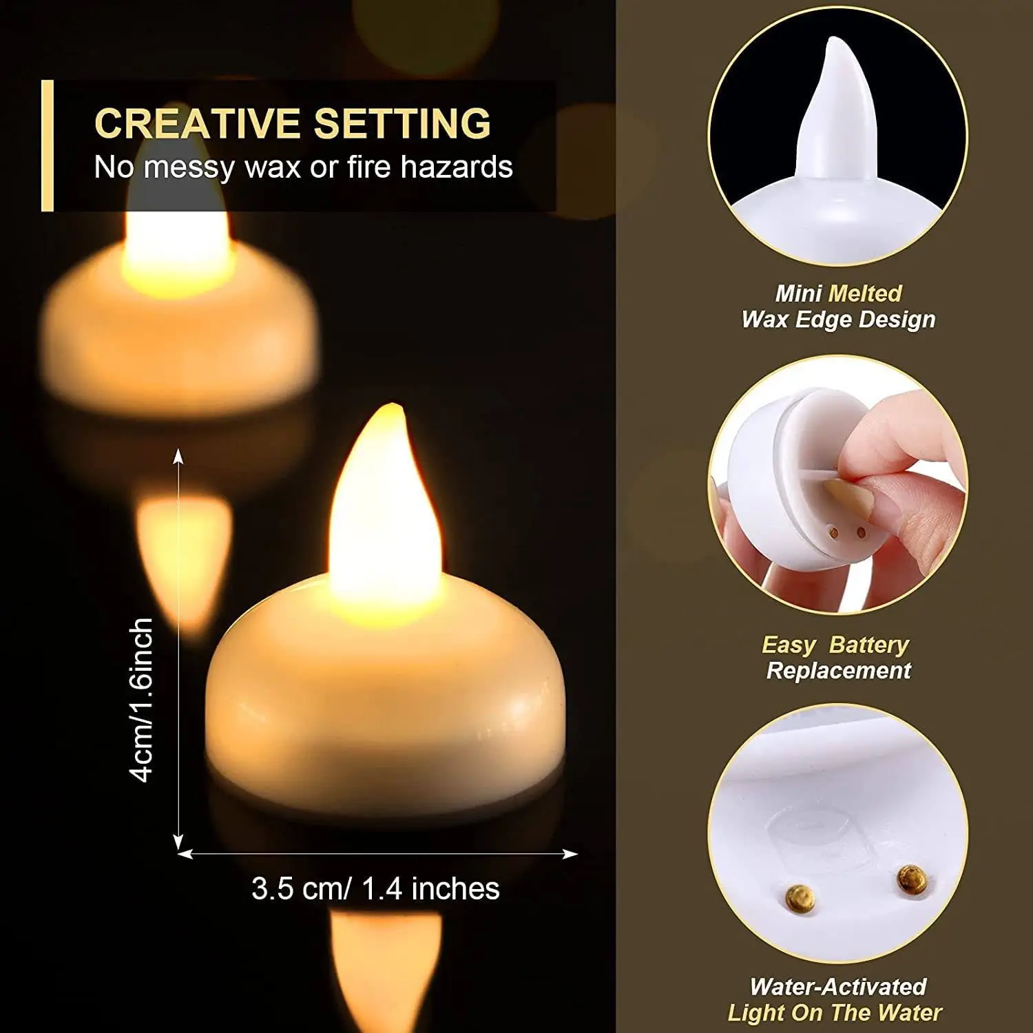 LED Flameless Floating Candle Battery Operated Waterproof Flash Tealights Candles Light For Pool SPA Bathtub Wedding Party Decor