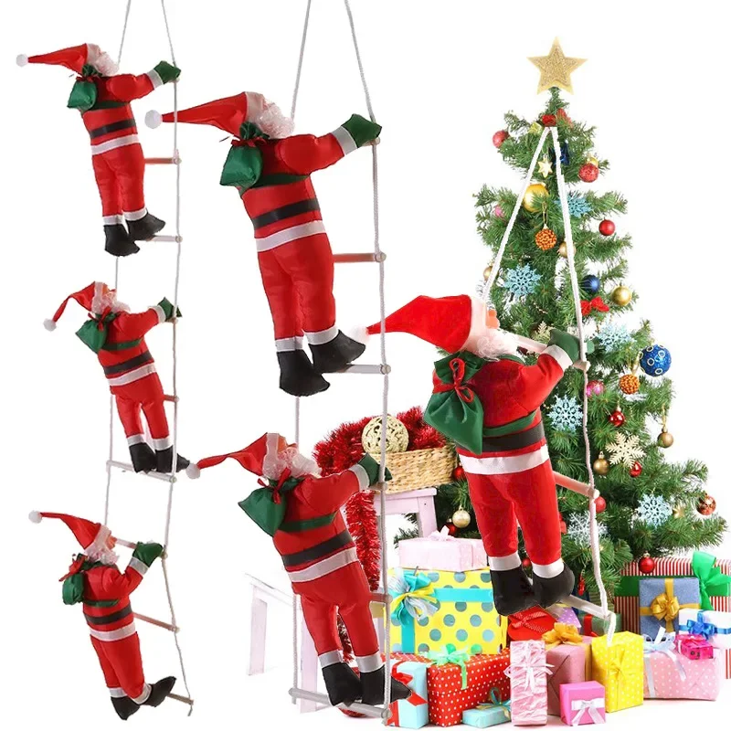 Vintage Santa on Rope Ladder Xmas Ornament Hanging Decor for Christmas Tree Home Party Wall Door Window Decoration Festive