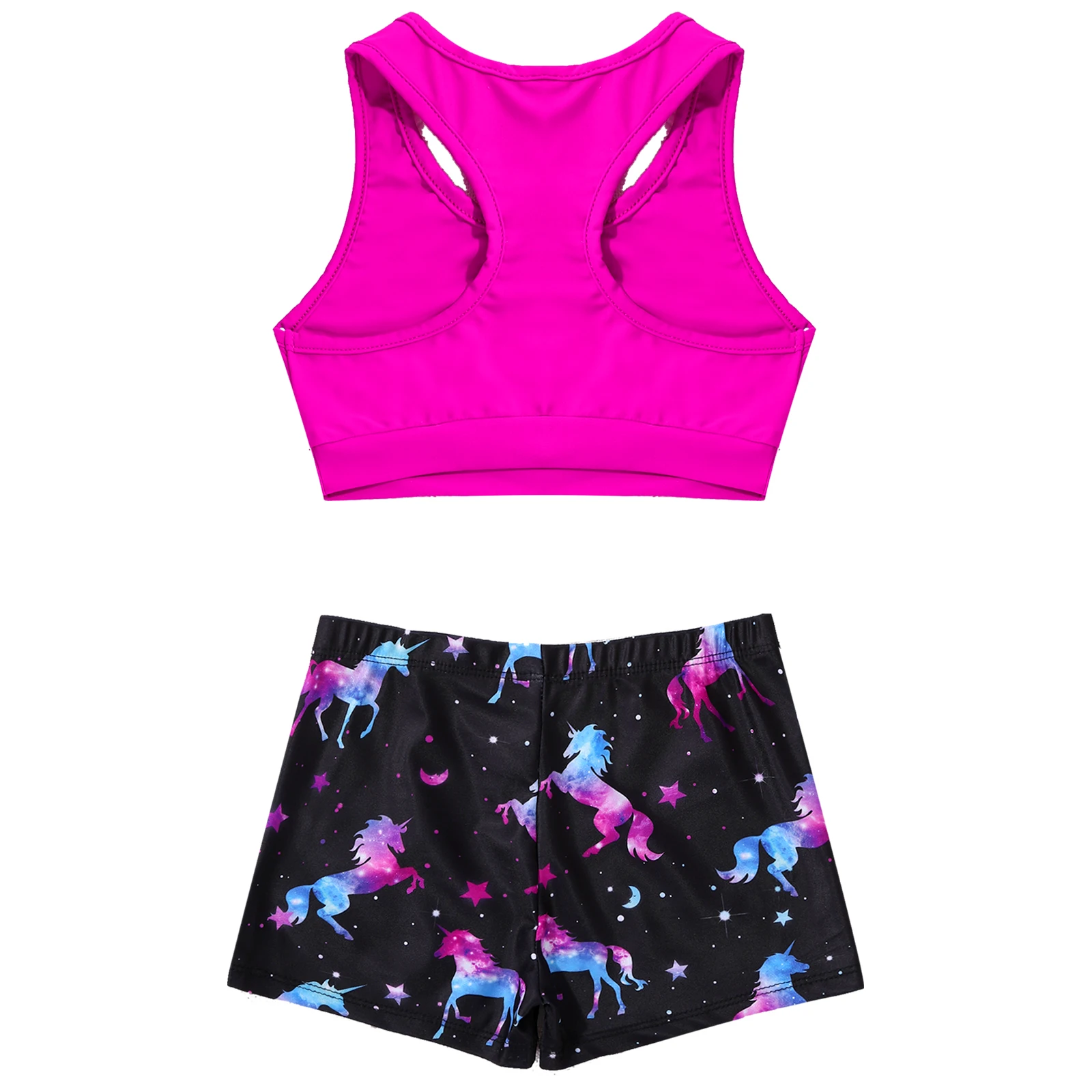 Kids Girls 2-Piece Active Set Dance Sport Outfits Racer Back Crop Top and Booty Short Ballet Gymnastics Dancing Clothes