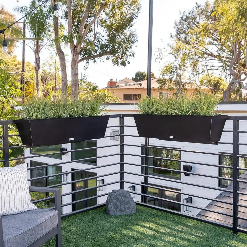 

Plastic hanging planters outdoor balconies/fences | Durable all weather use adjustable brackets | POTS to hang plants