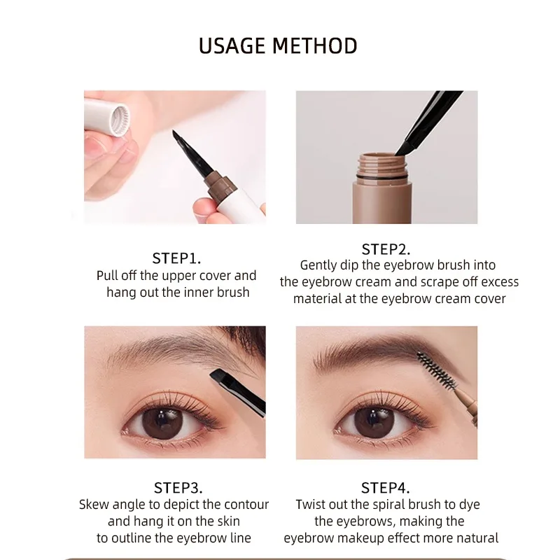 3-in-1 Double Ended Brow Pomade with Brush, Waterproof Eyebrow Pencil & Filler for Natural Defined Brows, All-in-One Brow Kit