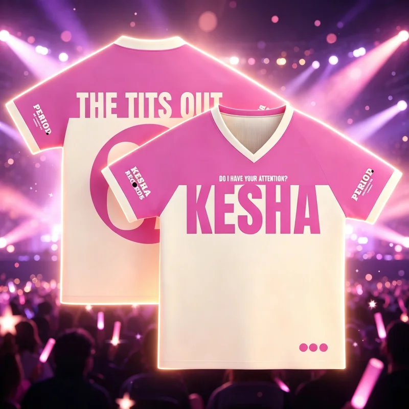 2026 New Men Women Kesha The Tits Out Two-Sided V-Neck Sports Jersey Y2K Pop Concert Street-wear Loose T-shirt Family Kids Tees