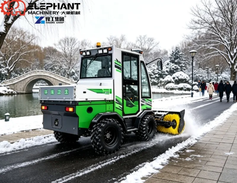 AWD Power Steering Snow Removal Machine, Hydraulic Hopper Brush Lift Warm Cabin For Ferry Terminal Use