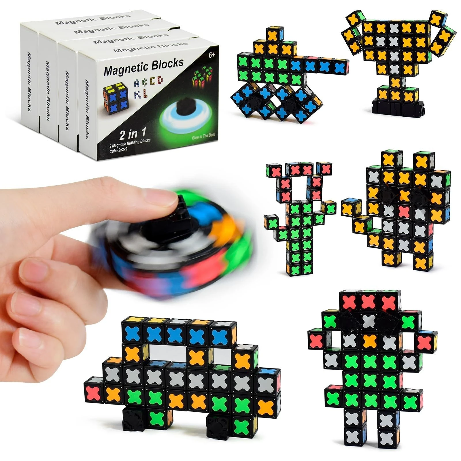 2026 New Luminous Magnetic Cube Building Blocks Fidget Spinner Roller Fingertip Spinning Top Tip EDC Anti Stress Relief Toy Gift