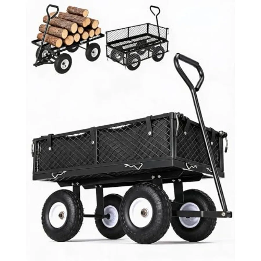 Heavy Duty Steel Garden Cart, 400 Lbs Capacity Mesh Utility Wagon with 10