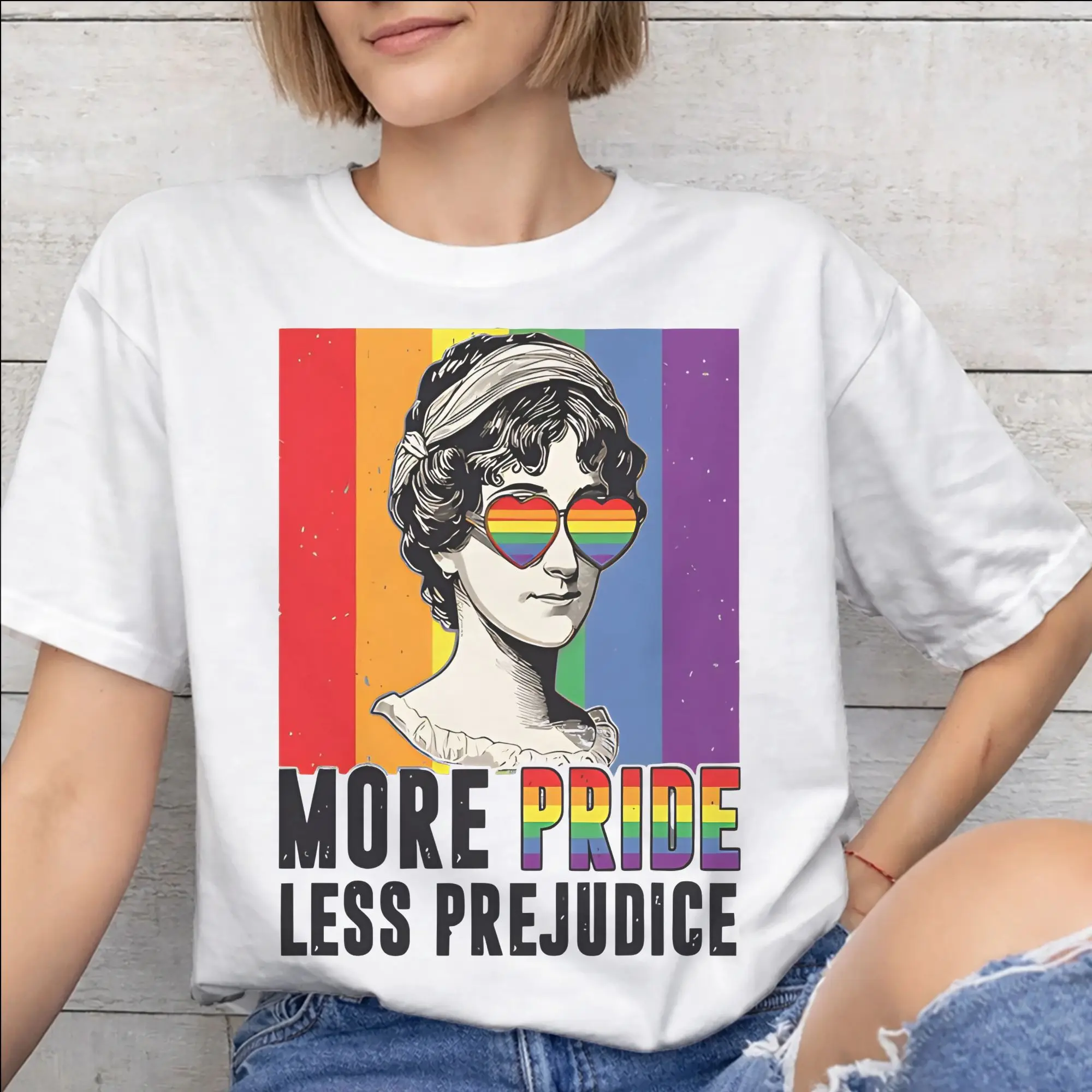 Printed More Pride Less Prejudice  T Shirt for Men Women  Cotton T-shirts Short Sleeve Clothing