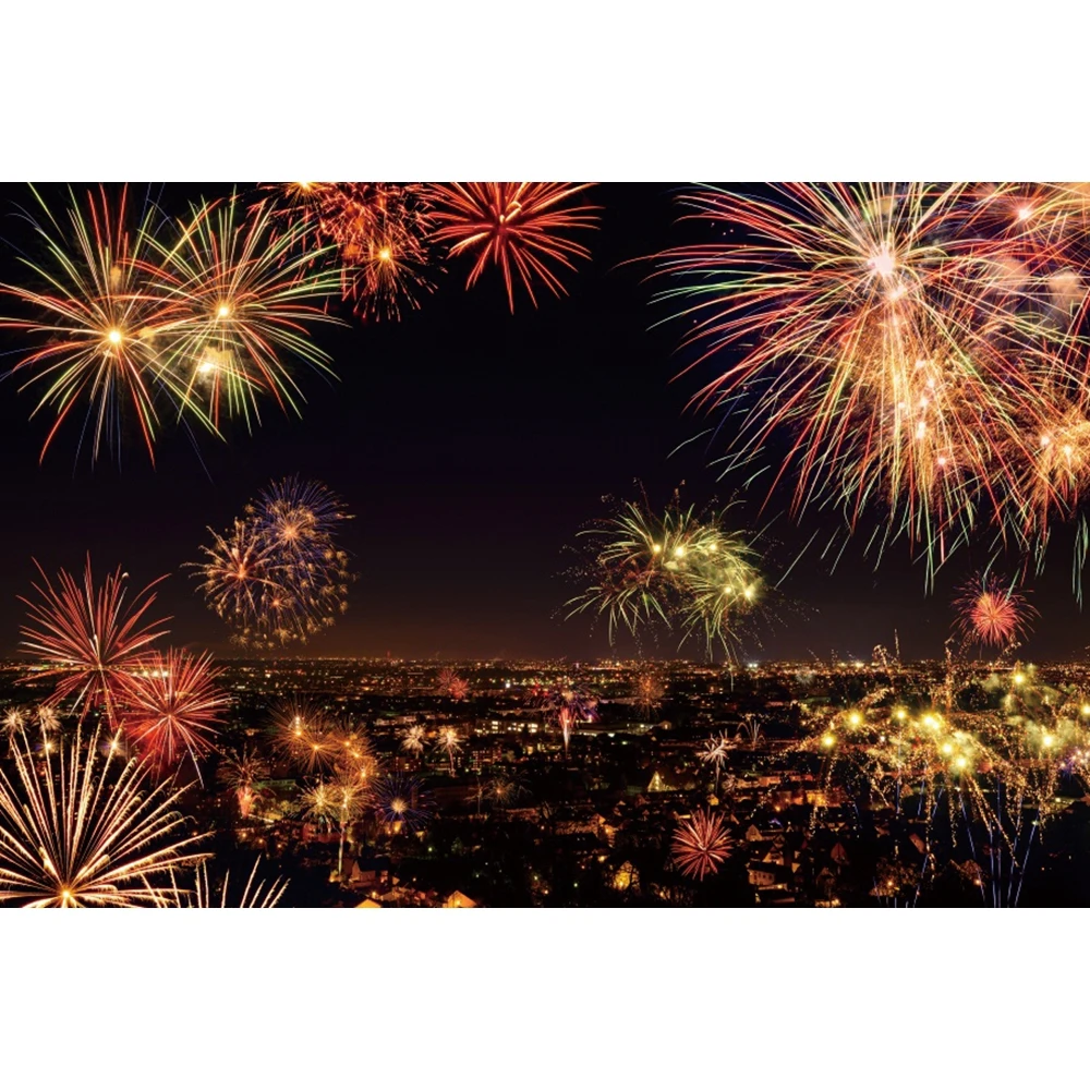 Happy New Year 2025 Backdrop City Night New Year Eve Fireworks Christmas New Year Family Photography Background Photo Studio