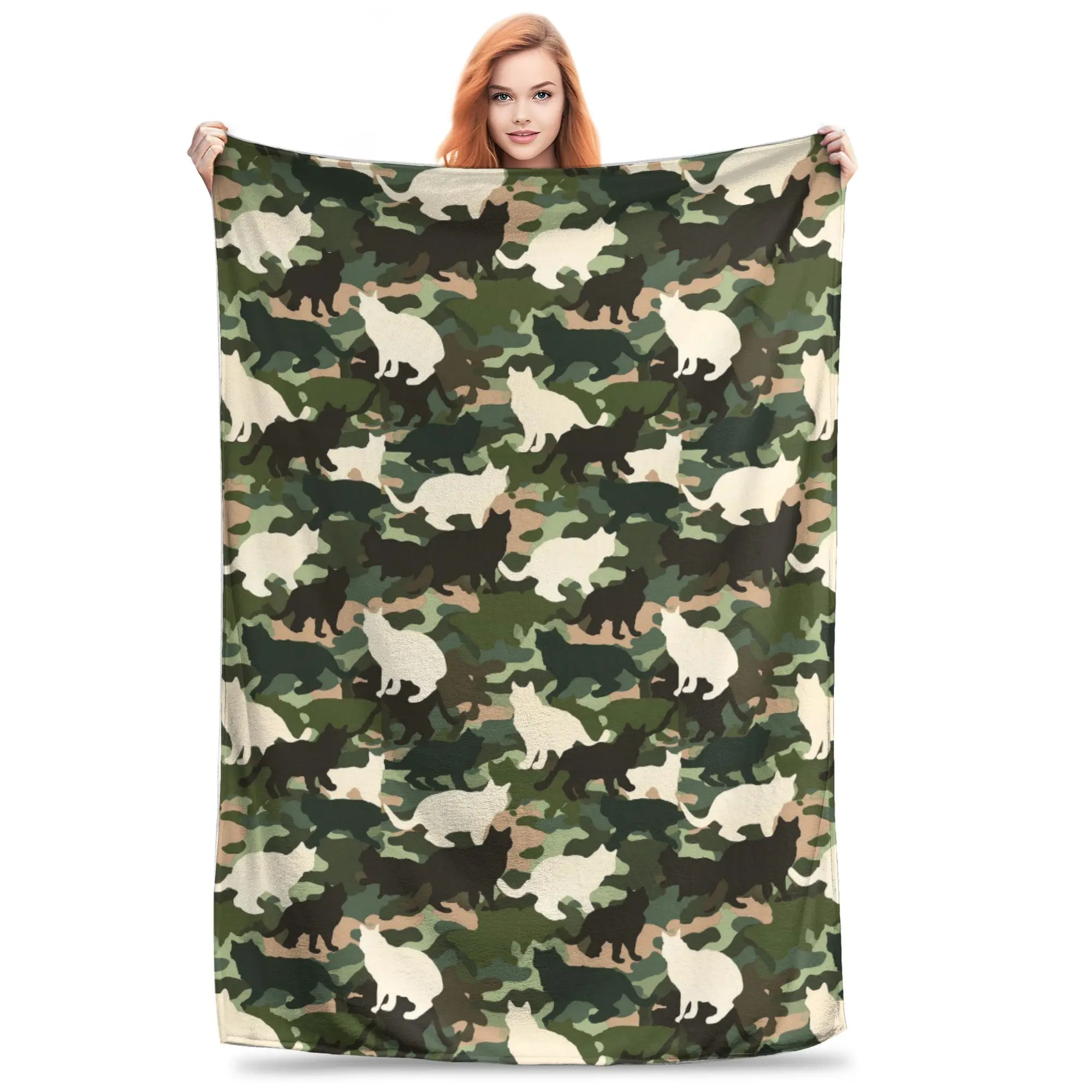 

Cat Camouflage Blanket Multi-function Fleece Sofa Throw Blanket for Couch Bedding Office Throws Bedspread Quilt