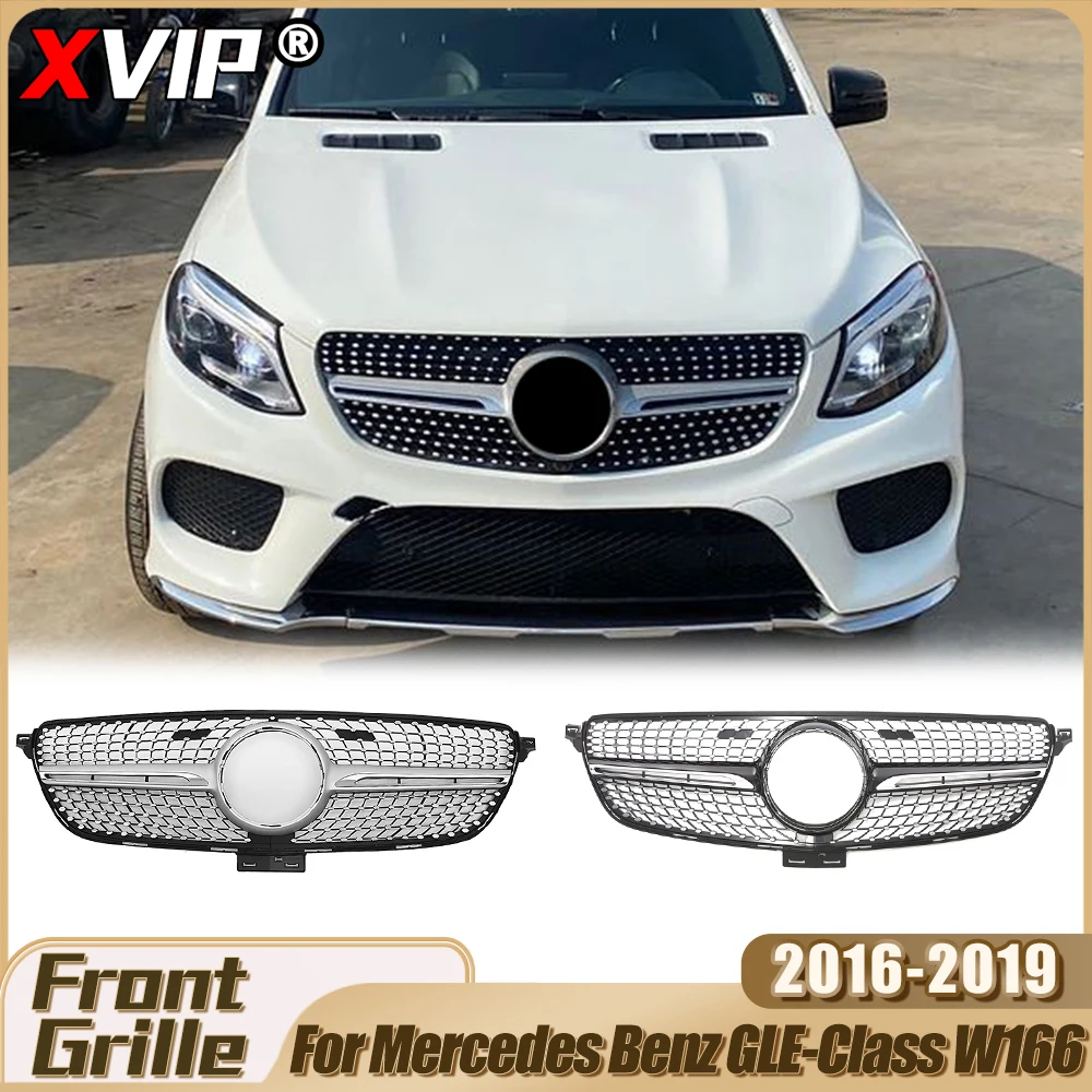 

XVIP Chrome Black Diamonds Style Racing Grilles With Camera Hole For Mercedes Benz GLE-Class W166 GLE450 2016-19 Car Accessories