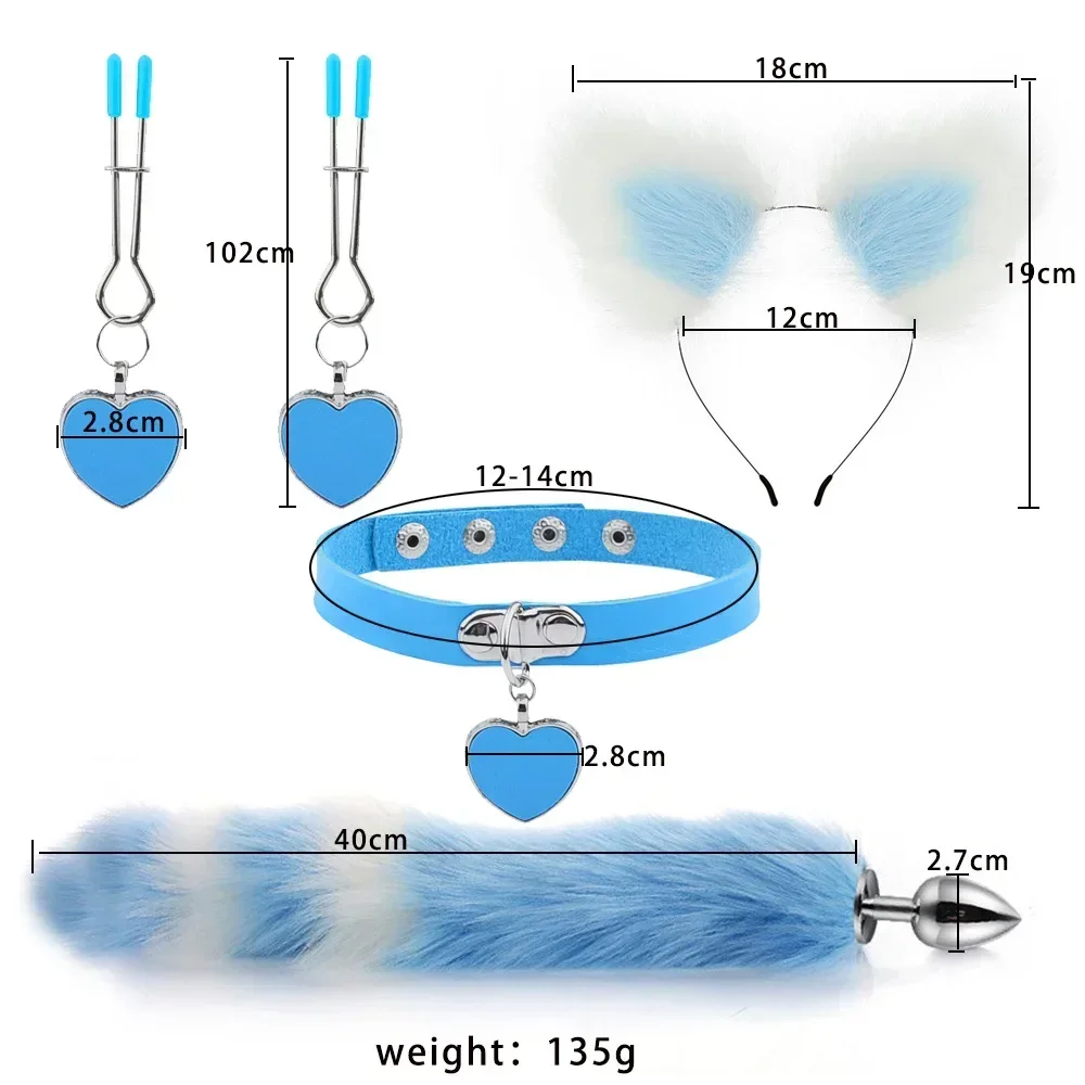 Anal Sex Toys Fox Tail Butt Plug Sexy Plush Cat Ear Headband with Bells Necklace Set Massage Sex Toys for Women Couples Cosplay - Image 2