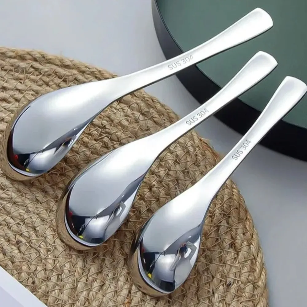 Creative Silvery Deepened Spoon 304 Stainless Steel Tableware Gadgets Dessert Spoon Thickened Soup Spoon for 2pcs/set Household