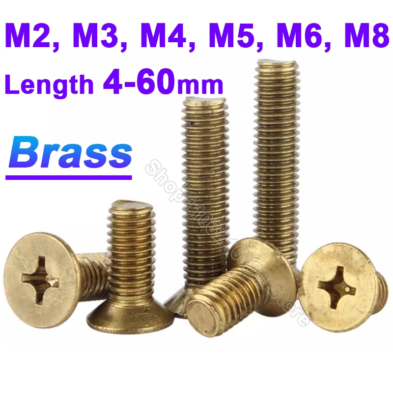 2-100pcs DIN965 M2 M2.5 M3 M4 M5 M6 M8 Brass Phillips Flat Countersunk Head Screw Bolt Pure Copper Cross Recessed Machine Screws