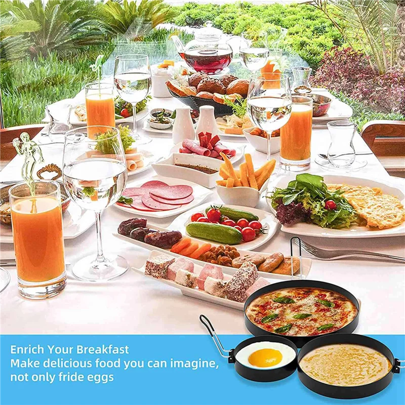 ABBY-4X Non Stick Egg Rings,4 In&6 In&8 In Pancake Rings,Fried Egg Poacher Egg Cooking Mold With Oil Brush