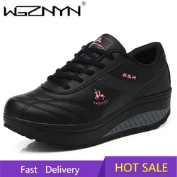 WGZNYN 2025 NEW Slimming Women Fashion PU Leather Platform Casual Shoes Women Lady Swing Shoes Spring Autumn Top Quality Flats