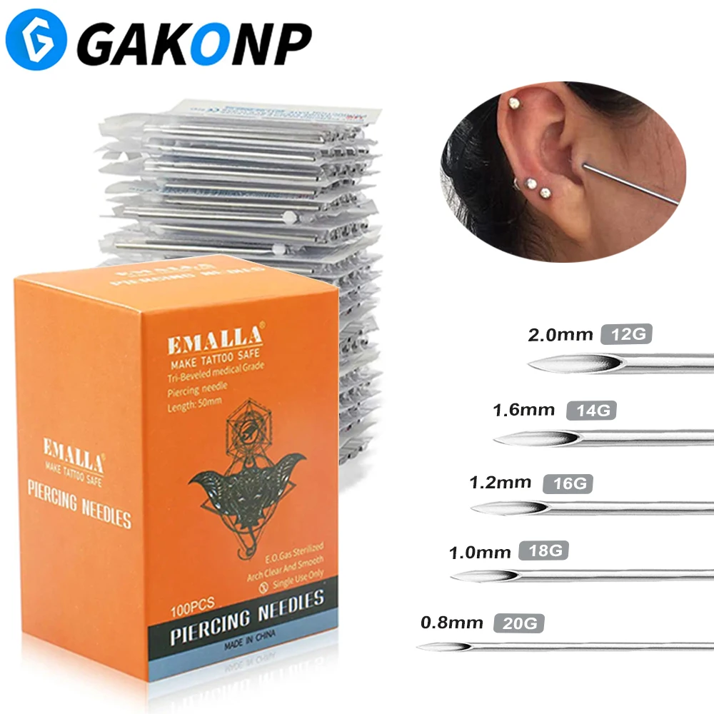 

100/200PCS Disposable Body Piercing Needles 12/14/16/18/20G Sterile Piercing Needle for Ear Nose Navel Lip Piercing Tools Supply